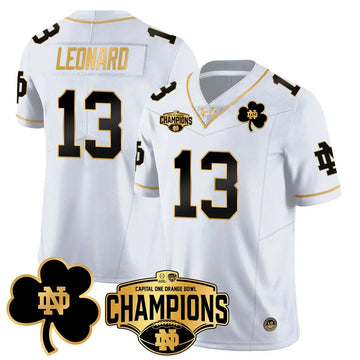 Personalized NDFI 2026 Orange Bowl Champions Jersey N5 - White Gold / Riley Leonard Stitched