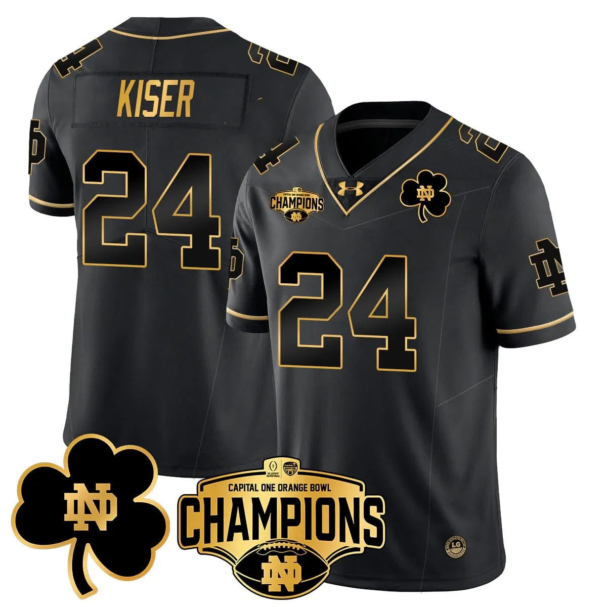Personalized NDFI 2026 Orange Bowl Champions Jersey N5 - Black Gold / Jack Kiser Stitched