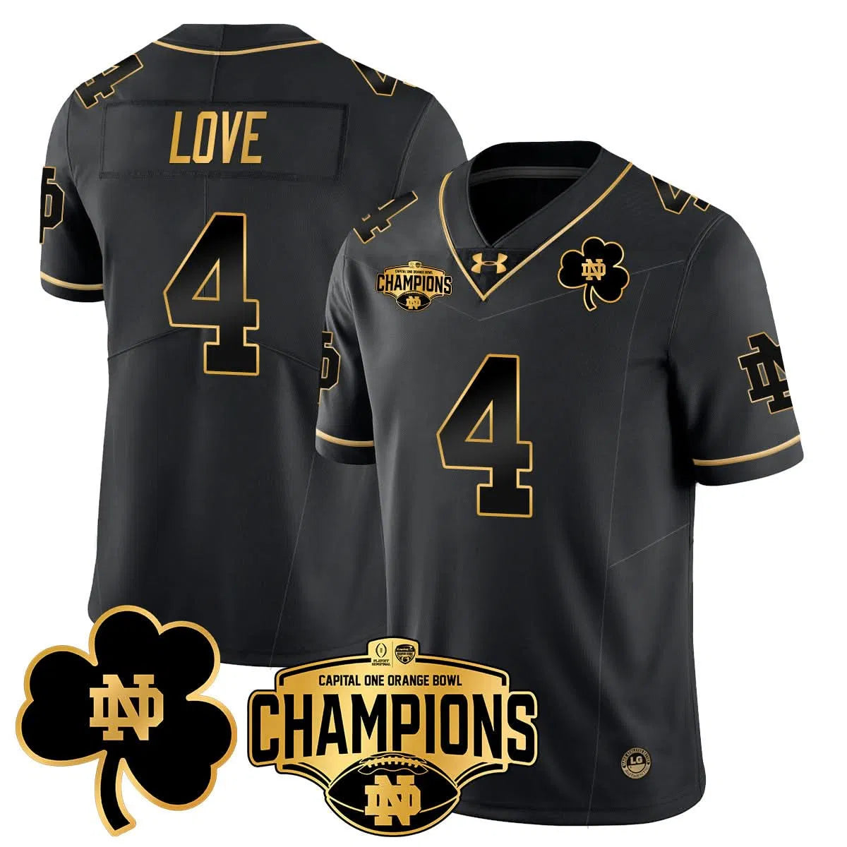 Personalized NDFI 2026 Orange Bowl Champions Jersey N5 - Black Gold / Jeremiyah Love Stitched