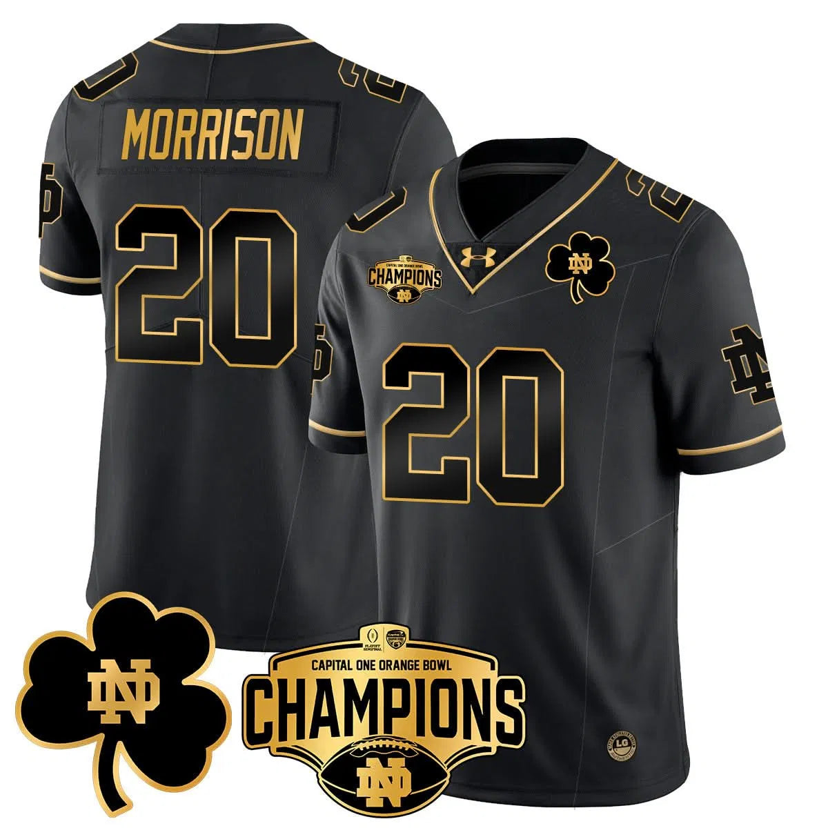 Personalized NDFI 2026 Orange Bowl Champions Jersey N5 - Black Gold / Benjamin Morrison Stitched
