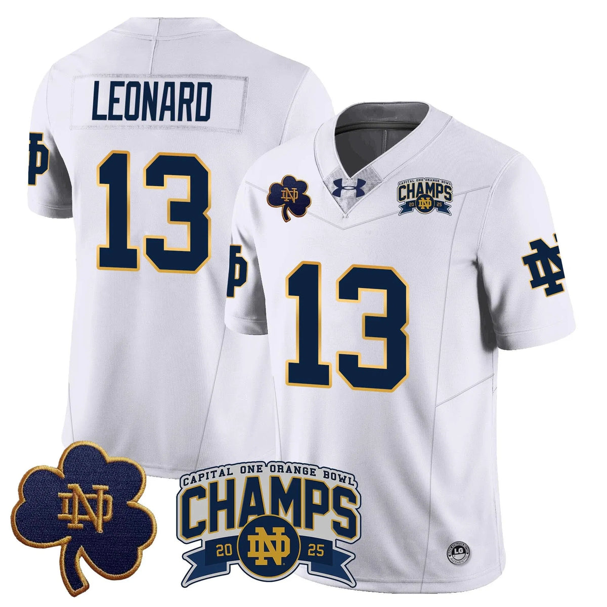 Personalized NDFI 2026 Orange Bowl Champions Jersey N6 - White / Riley Leonard Stitched