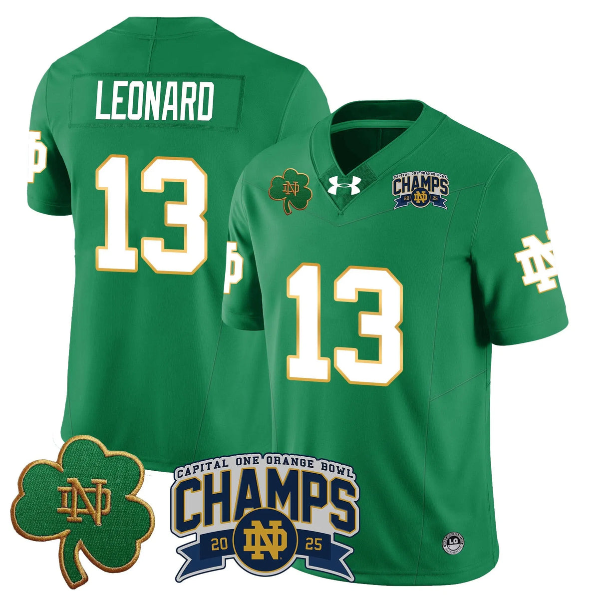 Personalized NDFI 2026 Orange Bowl Champions Jersey N6 - Green / Riley Leonard Stitched