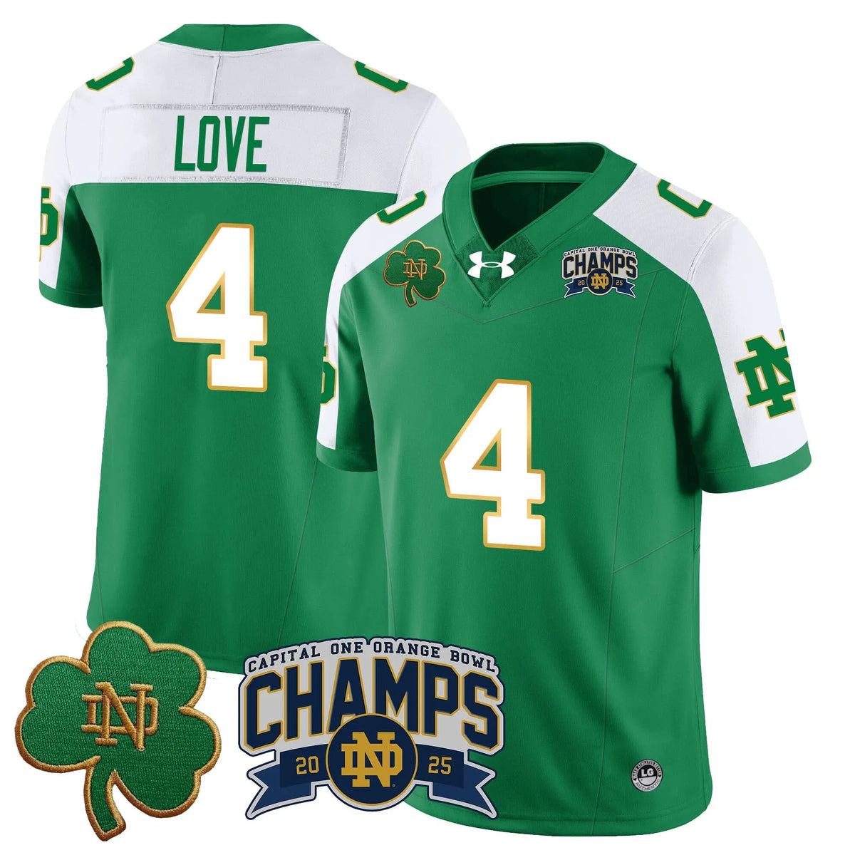 Personalized NDFI 2026 Orange Bowl Champions Jersey N6 - Green Alternate / Jeremiyah Love Stitched