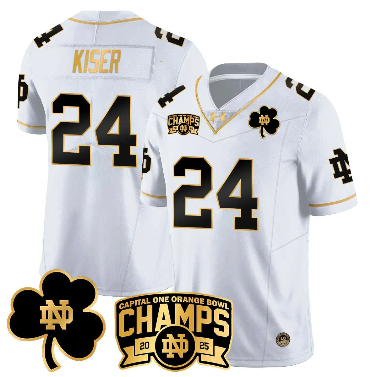 Personalized NDFI 2026 Orange Bowl Champions Jersey N6 - White Gold / Jack Kiser Stitched