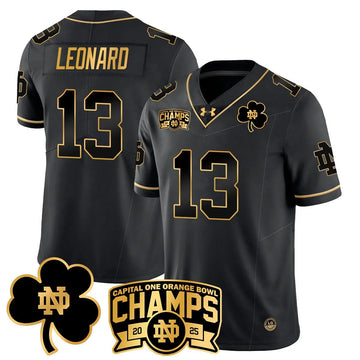 Personalized NDFI 2026 Orange Bowl Champions Jersey N6 - Black Gold / Riley Leonard Stitched