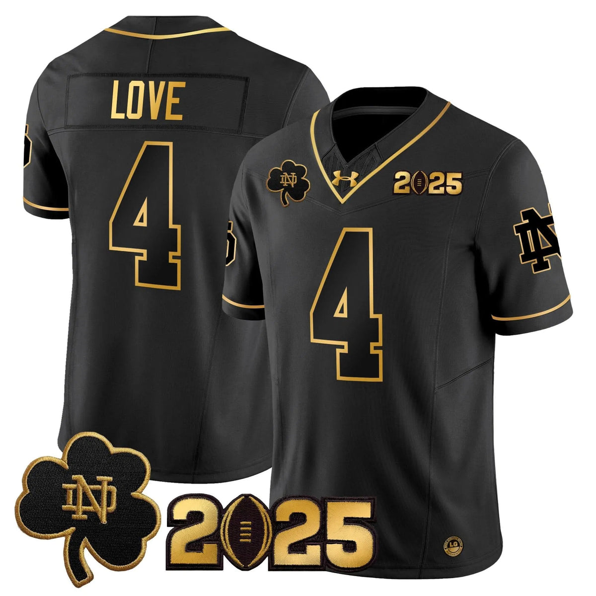 Personalized NDFI 2026 CFP Final Patch Gold Vapor Limited Jersey - Black Gold / Jeremiyah Love Stitched