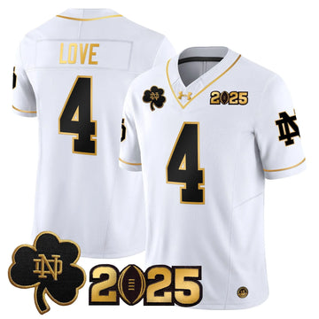 Personalized NDFI 2026 CFP Final Patch Gold Vapor Limited Jersey - White Gold / Jeremiyah Love Stitched