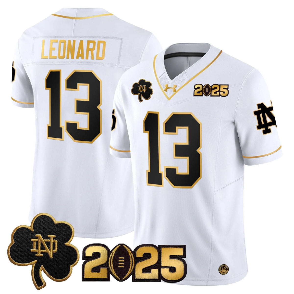 Personalized NDFI 2026 CFP Final Patch Gold Vapor Limited Jersey - White Gold / Riley Leonard Stitched