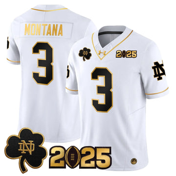 Personalized NDFI 2026 CFP Final Patch Gold Vapor Limited Jersey - White Gold / Joe Montana Stitched