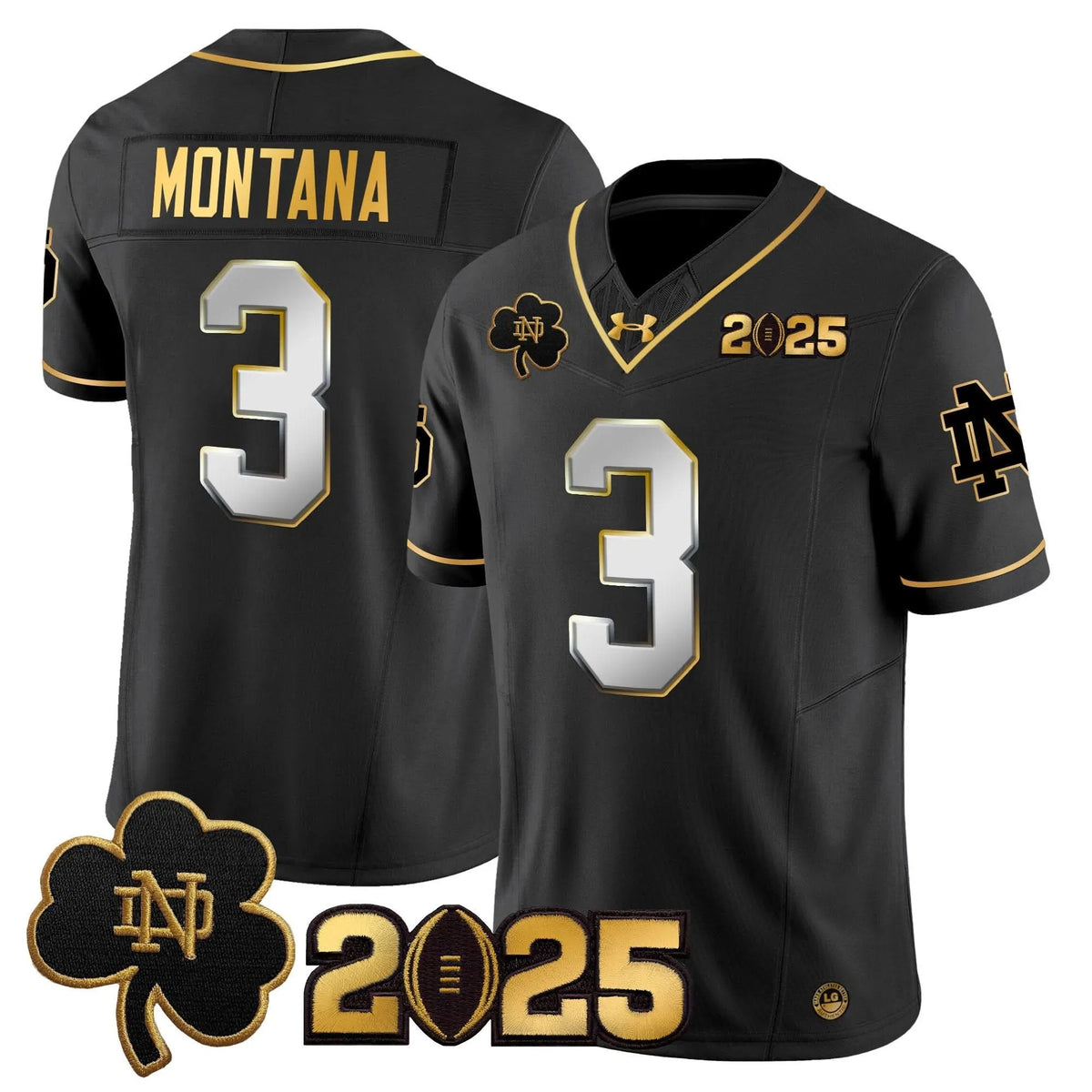 Personalized NDFI 2026 CFP Final Patch Gold Vapor Limited Jersey - Black Limited / Joe Montana Stitched
