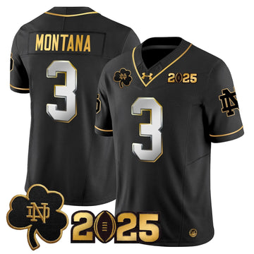 Personalized NDFI 2026 CFP Final Patch Gold Vapor Limited Jersey - Black Limited / Joe Montana Stitched