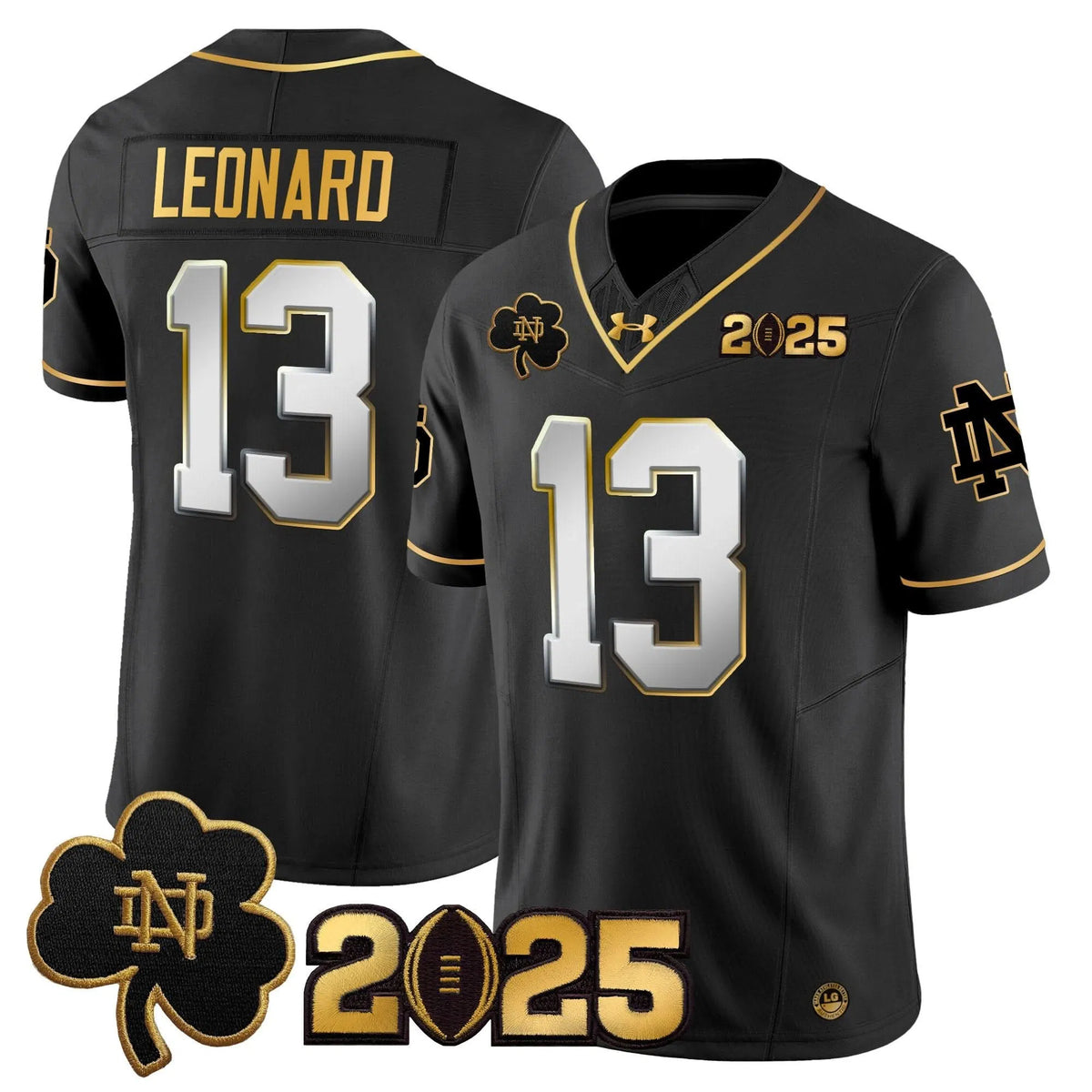 Personalized NDFI 2026 CFP Final Patch Gold Vapor Limited Jersey - Black Limited / Riley Leonard Stitched