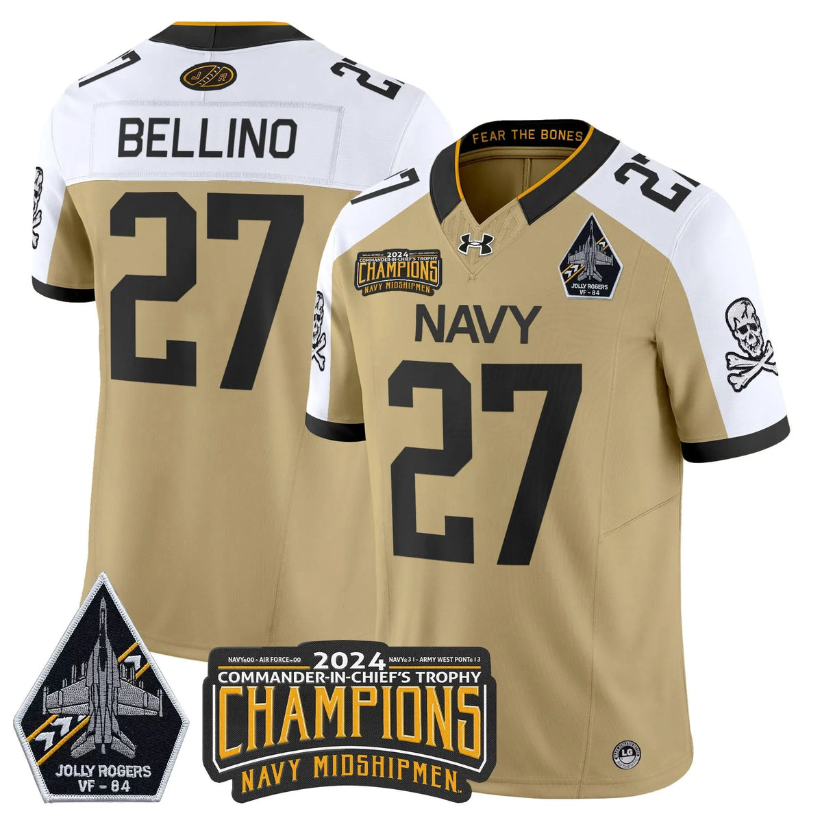 Personalized NM 2026 Jolly Rogers VF-84 & Commander-In-Chief's Trophy Champions Patch Vapor Limited Jersey - Gold Alternate / Joe Bellino Stitched