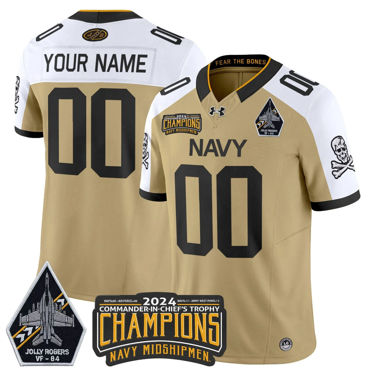 Personalized NM 2026 Jolly Rogers VF-84 & Commander-In-Chief's Trophy Champions Patch Vapor Limited Custom Jersey - Gold Alternate Stitched