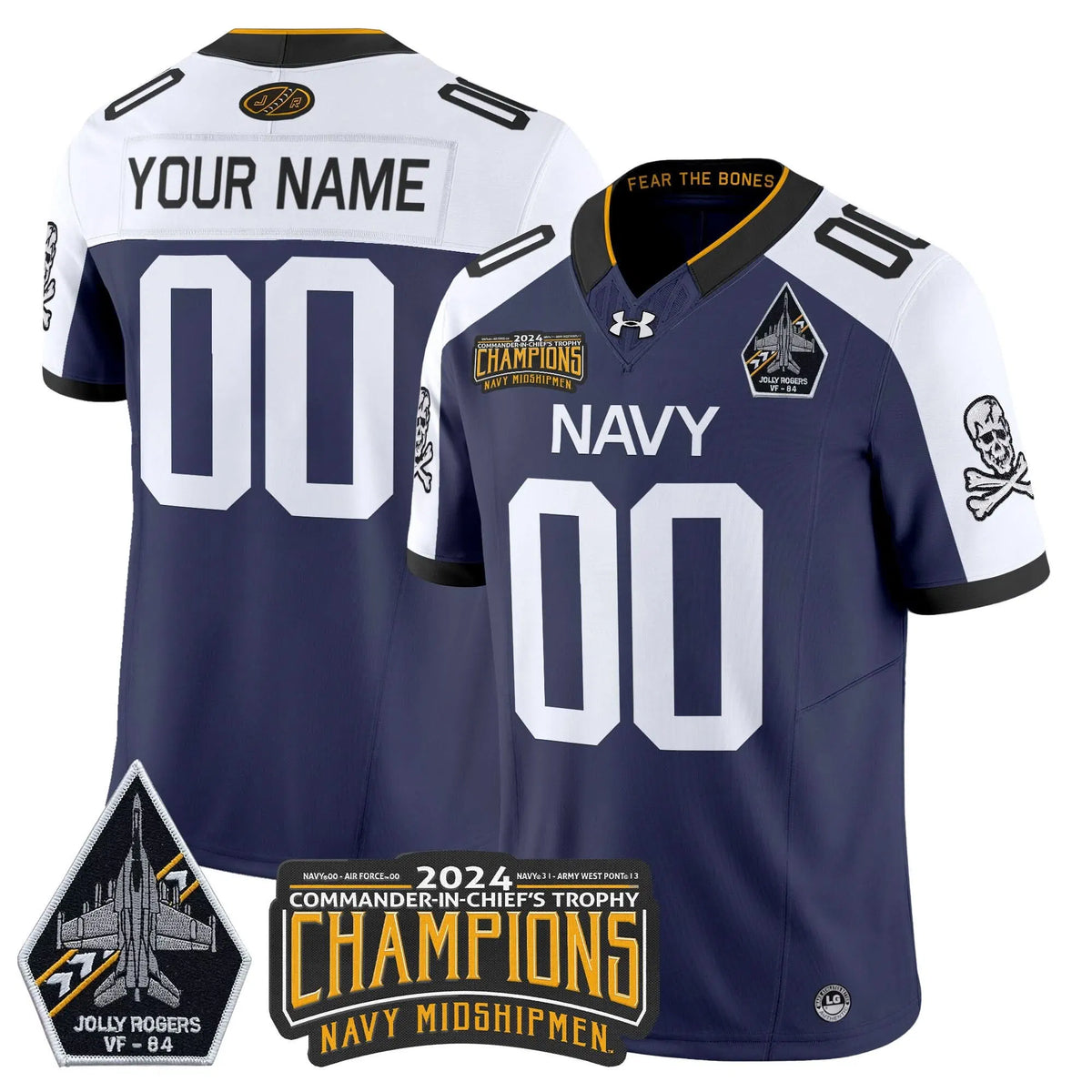 Personalized NM 2026 Jolly Rogers VF-84 & Commander-In-Chief's Trophy Champions Patch Vapor Limited Custom Jersey - Navy Alternate Stitched