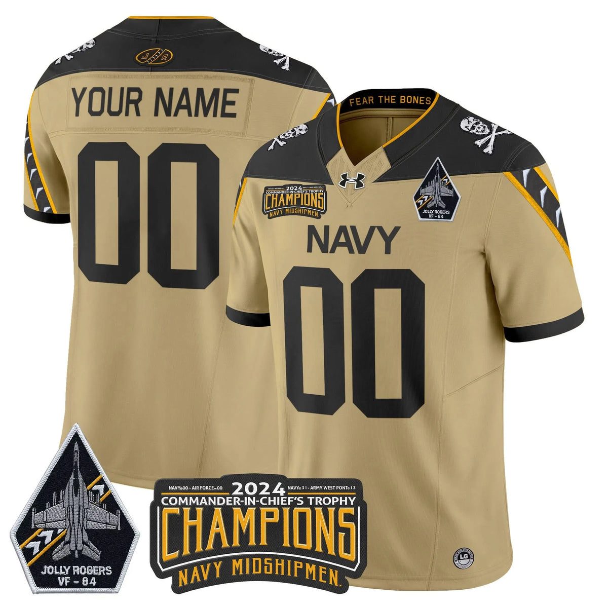 Personalized NM 2026 Jolly Rogers VF-84 & Commander-In-Chief's Trophy Champions Patch Vapor Limited Custom Jersey - Gold Stitched