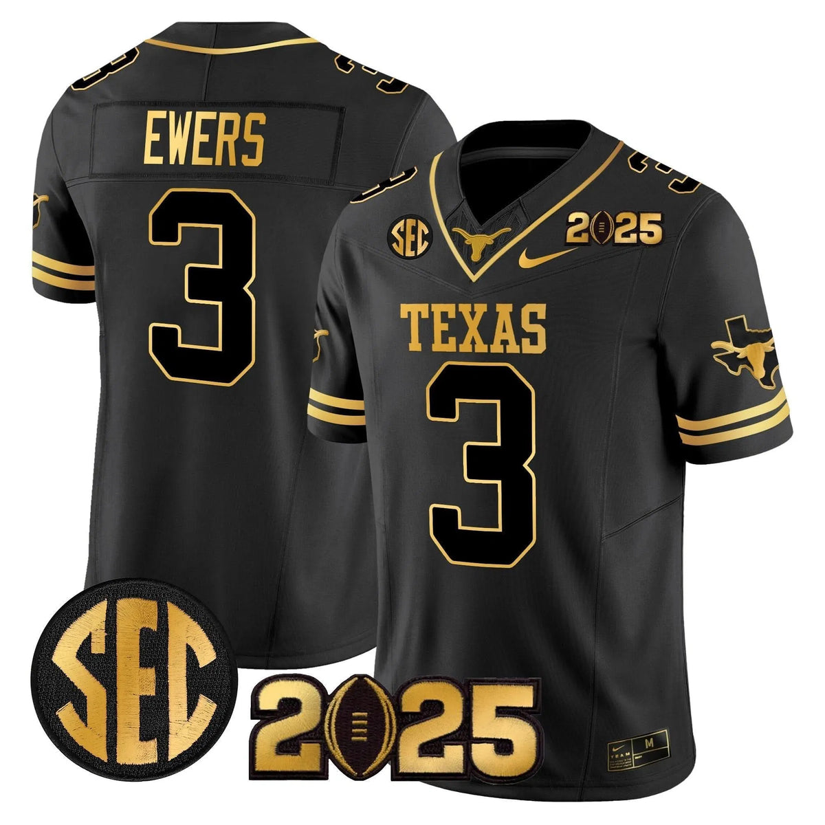 Personalized TL 2026 CFP Final Gold Patch Vapor Limited Jersey - Black Gold / Quinn Ewers Stitched