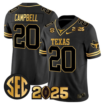 Personalized TL 2026 CFP Final Gold Patch Vapor Limited Jersey - Black Gold / Earl Campbell Stitched