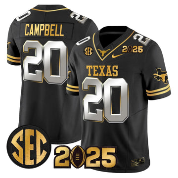Personalized TL 2026 CFP Final Gold Patch Vapor Limited Jersey - Black Limited / Earl Campbell Stitched
