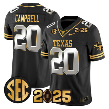 Personalized TL 2026 CFP Final Gold Patch Vapor Limited Jersey - Black Limited / Earl Campbell Stitched