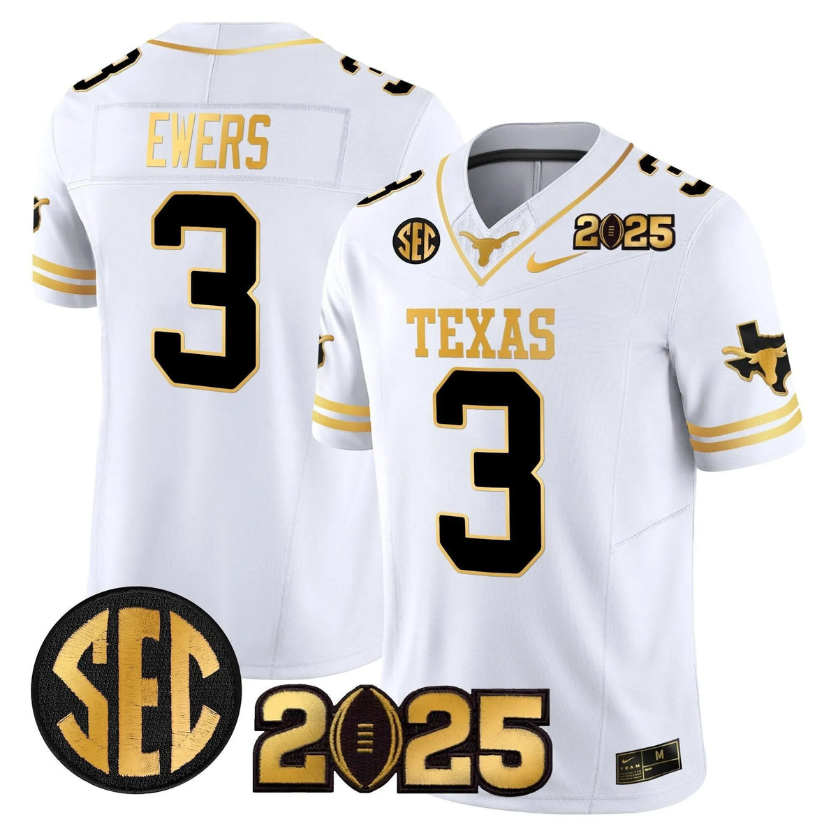 Personalized TL 2026 CFP Final Gold Patch Vapor Limited Jersey - White Gold / Quinn Ewers Stitched