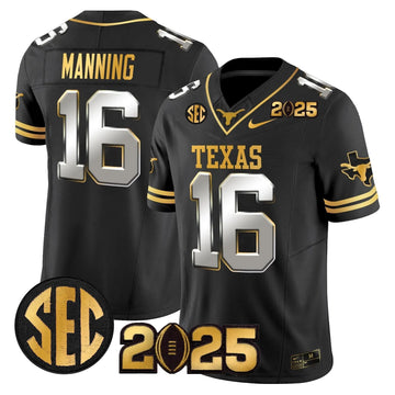 Personalized TL 2026 CFP Final Gold Patch Vapor Limited Jersey - Black Limited / Arch Manning Stitched