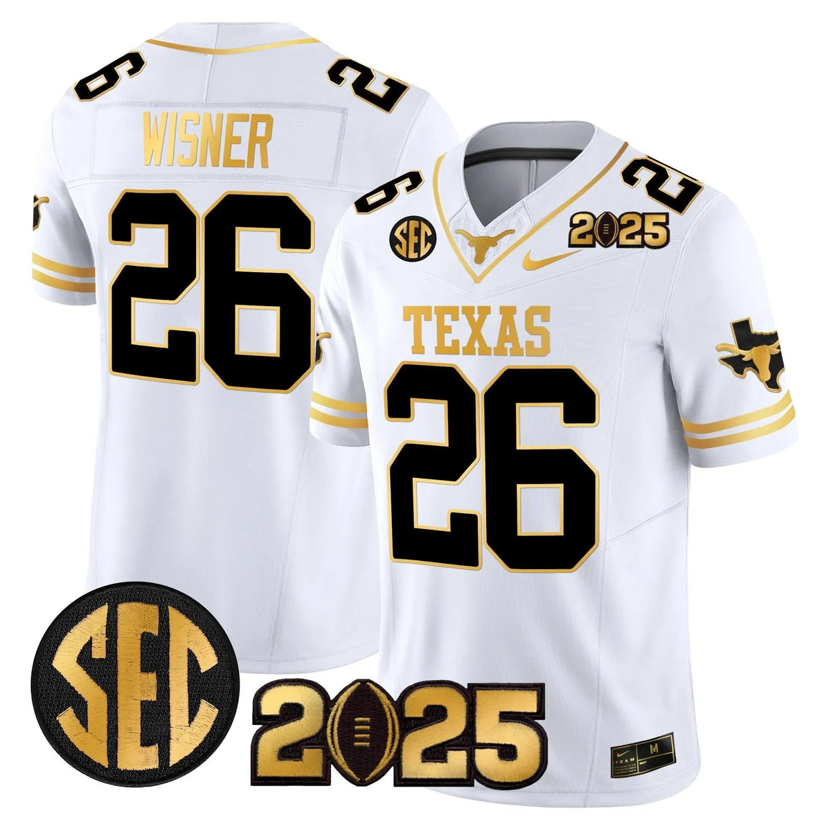 Personalized TL 2026 CFP Final Gold Patch Vapor Limited Jersey - White Gold / Quintrevion Wisner Stitched