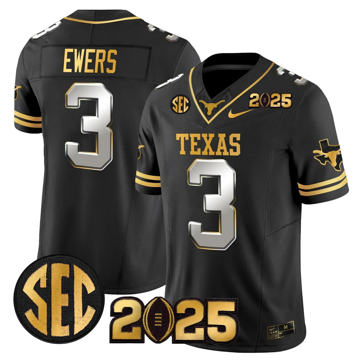 Personalized TL 2026 CFP Final Gold Patch Vapor Limited Jersey - Black Limited / Quinn Ewers Stitched
