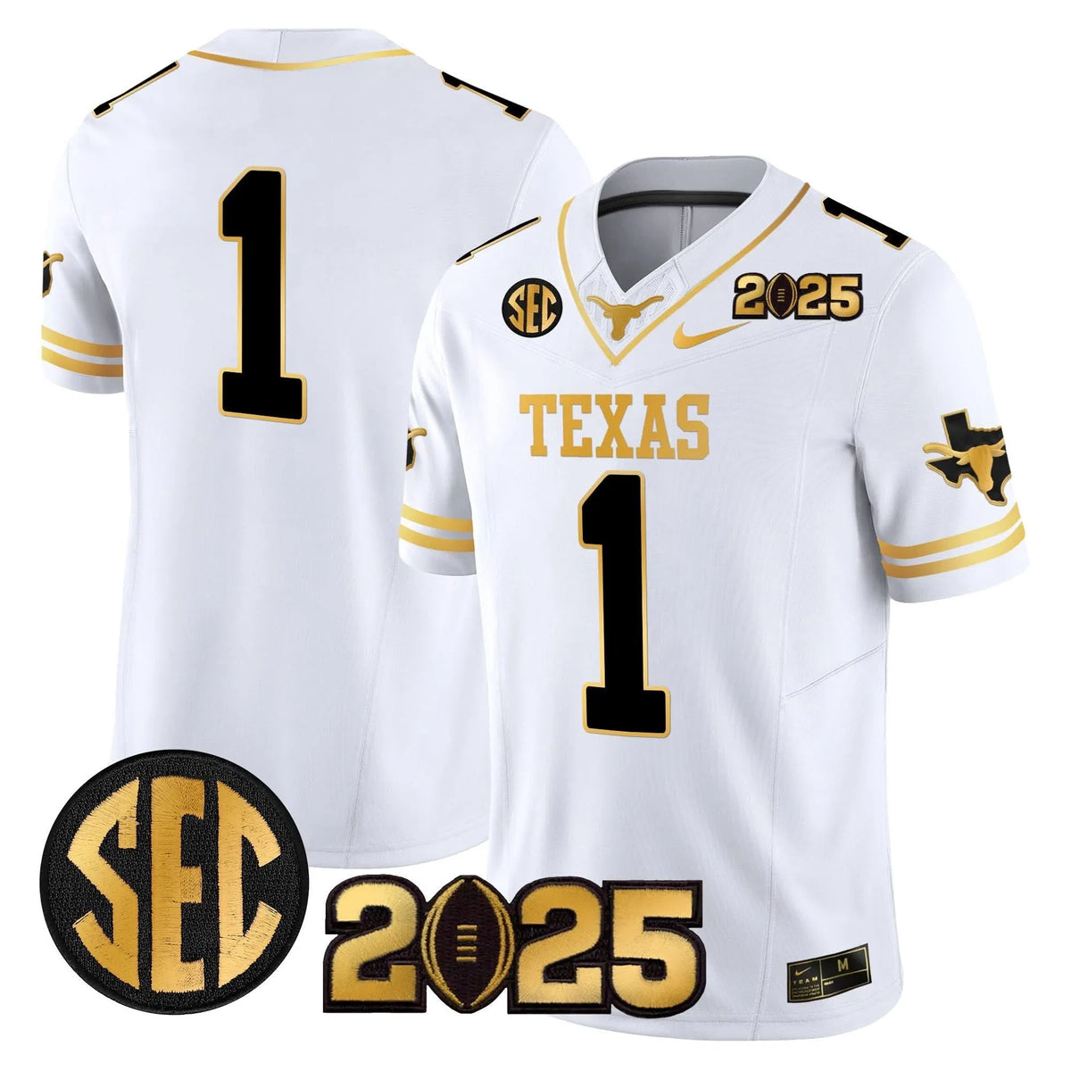 Personalized TL 2026 CFP Final Gold Patch Vapor Limited Jersey - White Gold / #1 Team Stitched