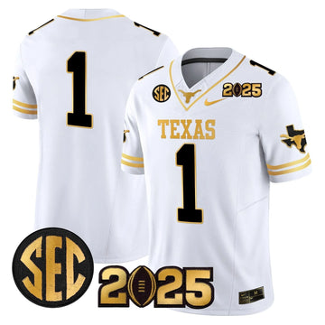 Personalized TL 2026 CFP Final Gold Patch Vapor Limited Jersey - White Gold / #1 Team Stitched