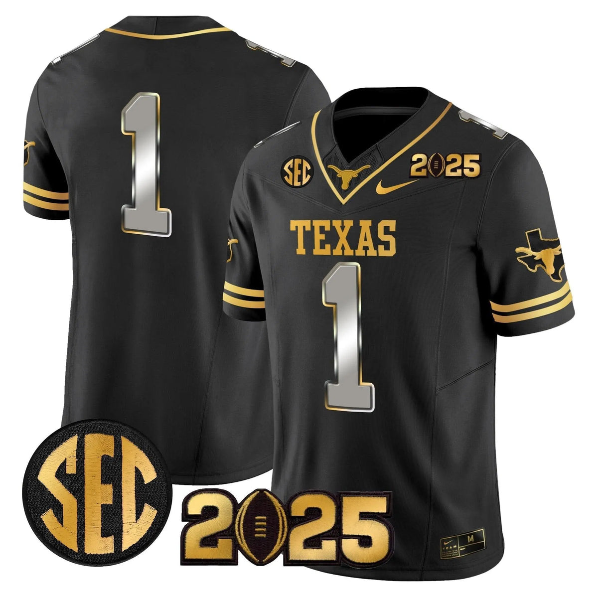 Personalized TL 2026 CFP Final Gold Patch Vapor Limited Jersey - Black Limited / #1 Team Stitched