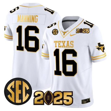 Personalized TL 2026 CFP Final Gold Patch Vapor Limited Jersey - White Gold / Arch Manning Stitched