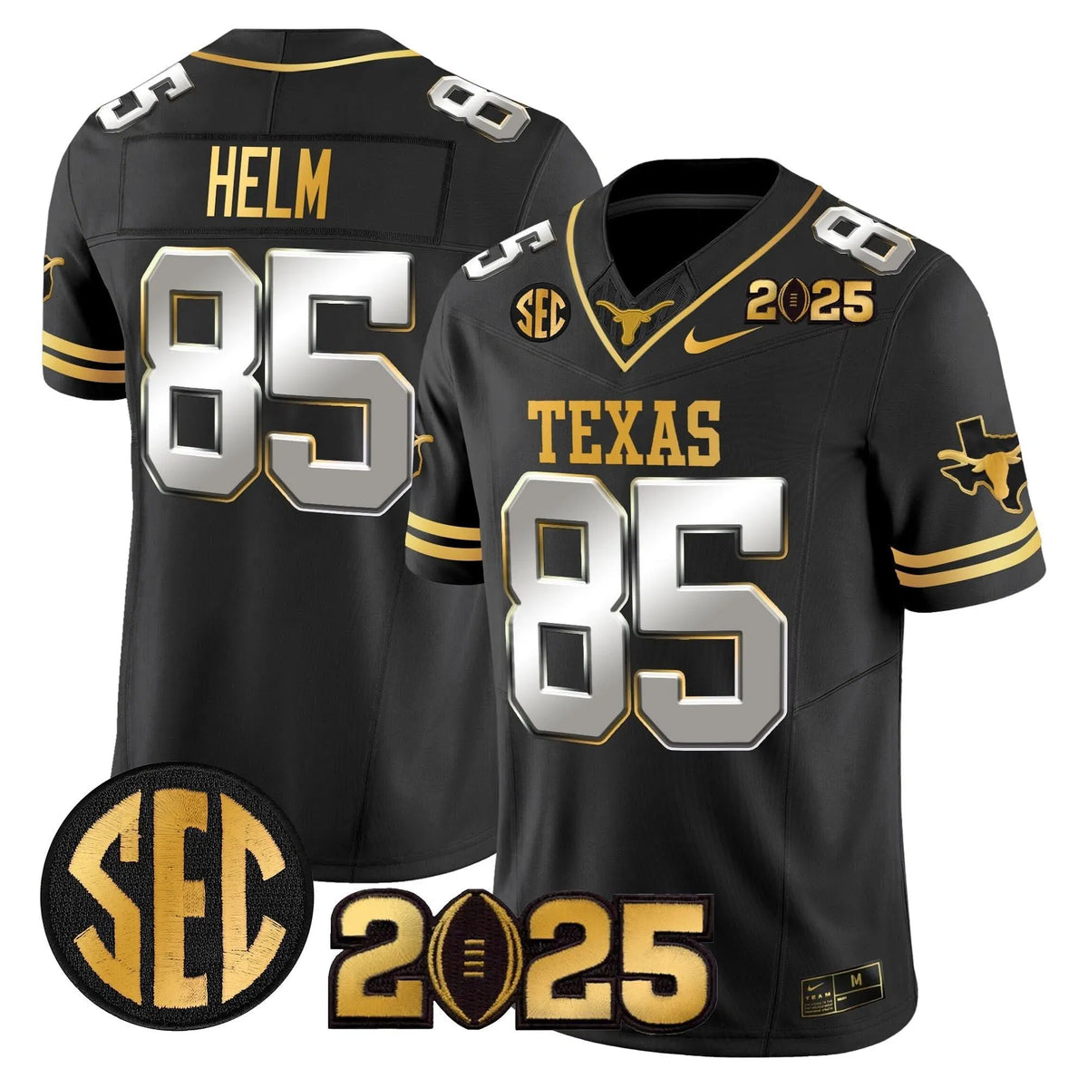 Personalized TL 2026 CFP Final Gold Patch Vapor Limited Jersey - Black Limited / Gunnar Helm Stitched