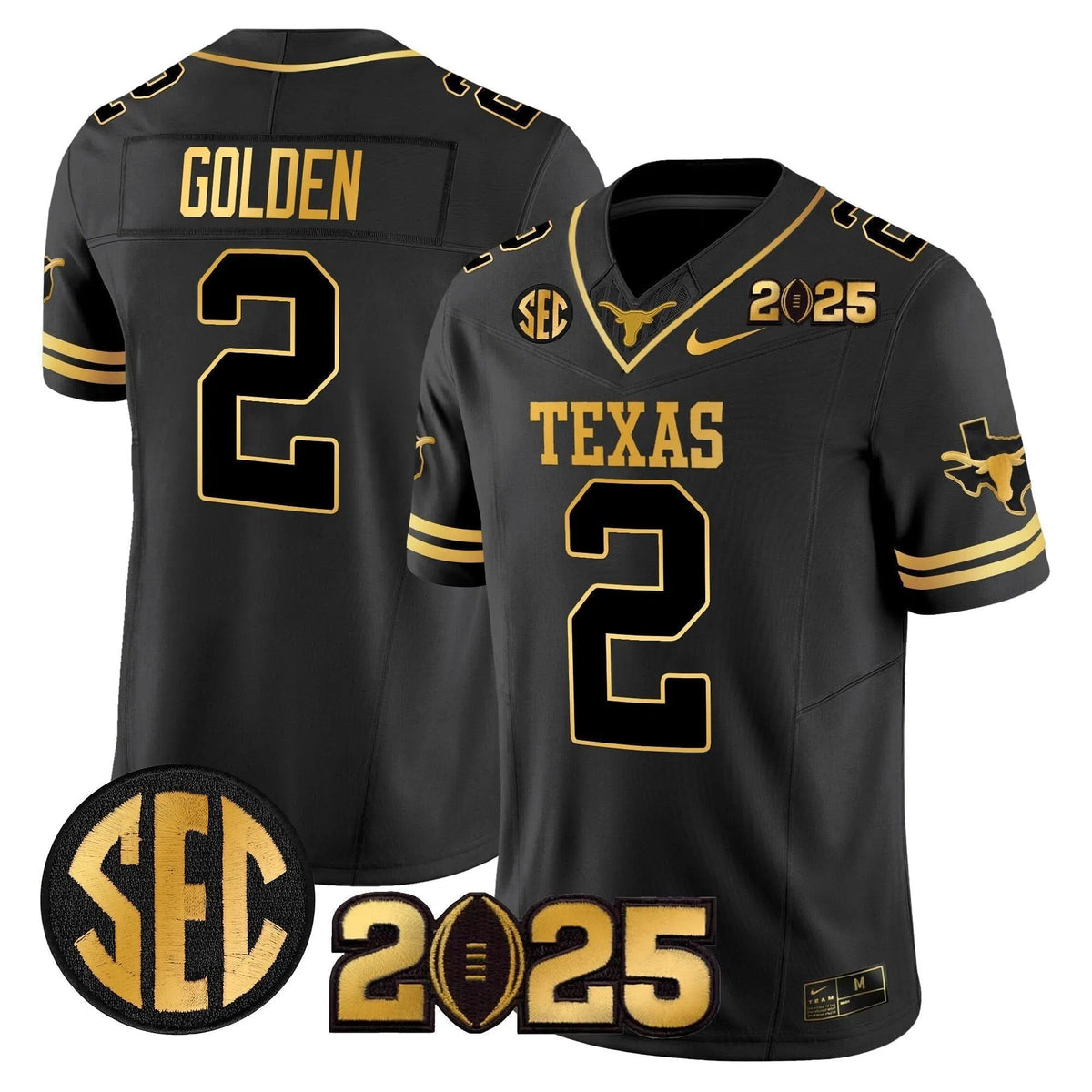 Personalized TL 2026 CFP Final Gold Patch Vapor Limited Jersey - Black Gold / Matthew Golden Stitched