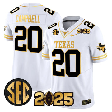 Personalized TL 2026 CFP Final Gold Patch Vapor Limited Jersey - White Gold / Earl Campbell Stitched