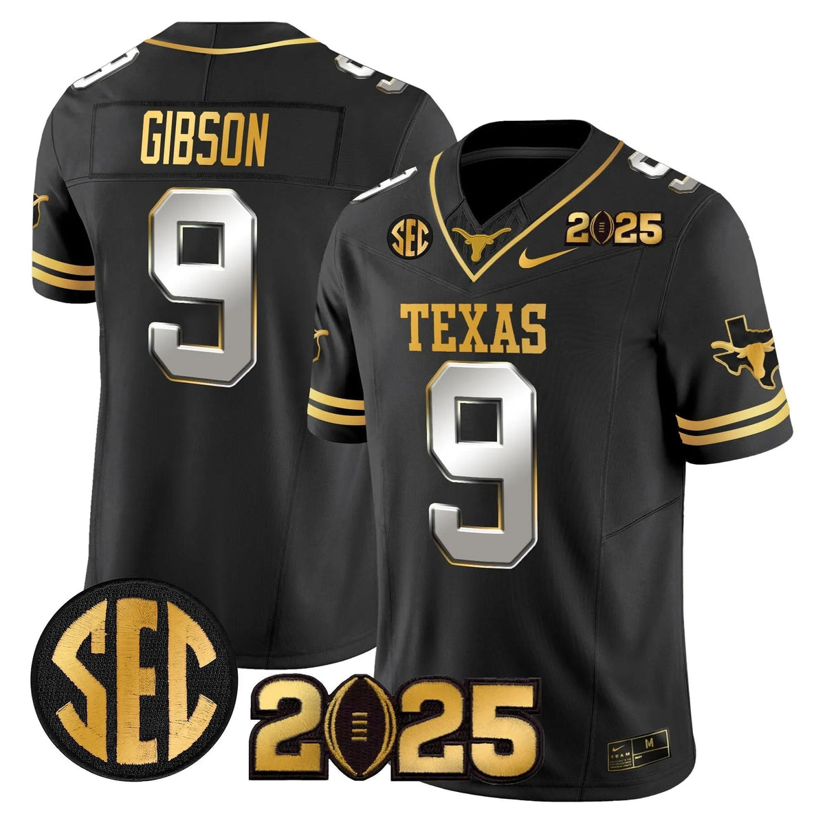 Personalized TL 2026 CFP Final Gold Patch Vapor Limited Jersey - Black Limited / Jerrick Gibson Stitched