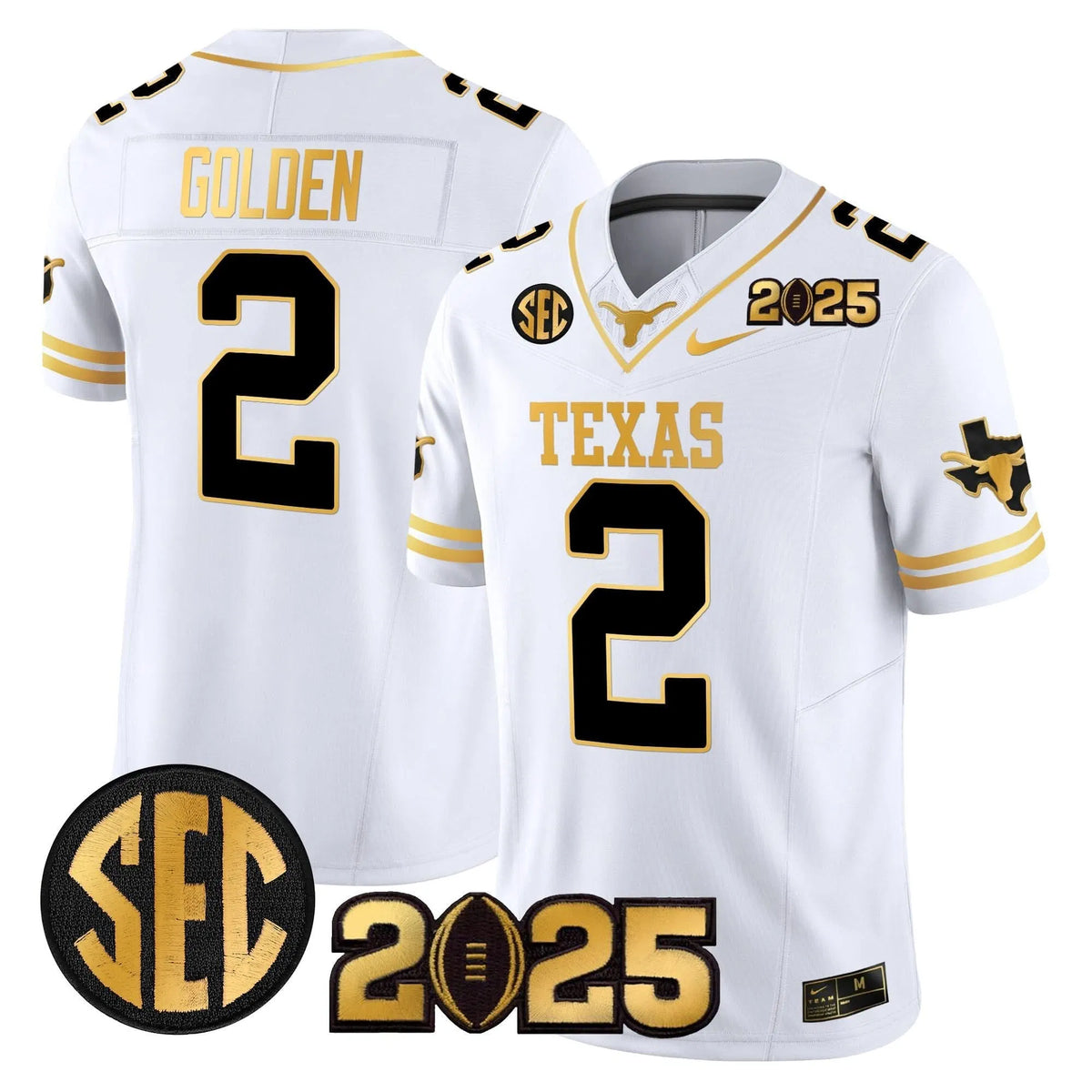 Personalized TL 2026 CFP Final Gold Patch Vapor Limited Jersey - White Gold / Matthew Golden Stitched