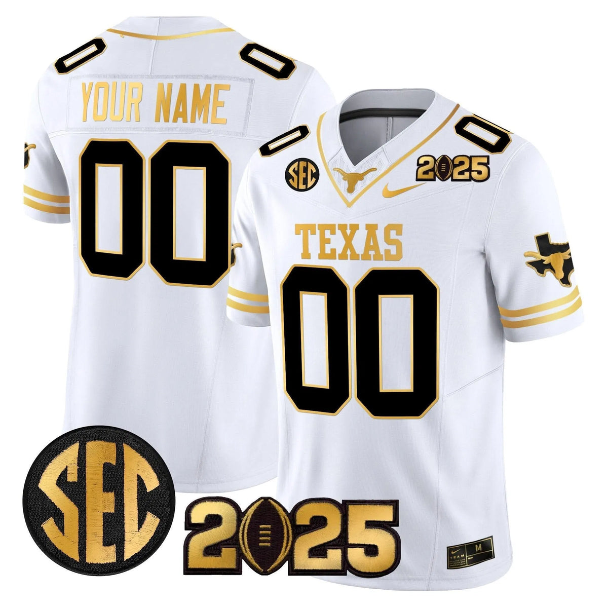 Personalized TL 2026 CFP Final Gold Patch Vapor Limited Custom Jersey - White Gold Stitched