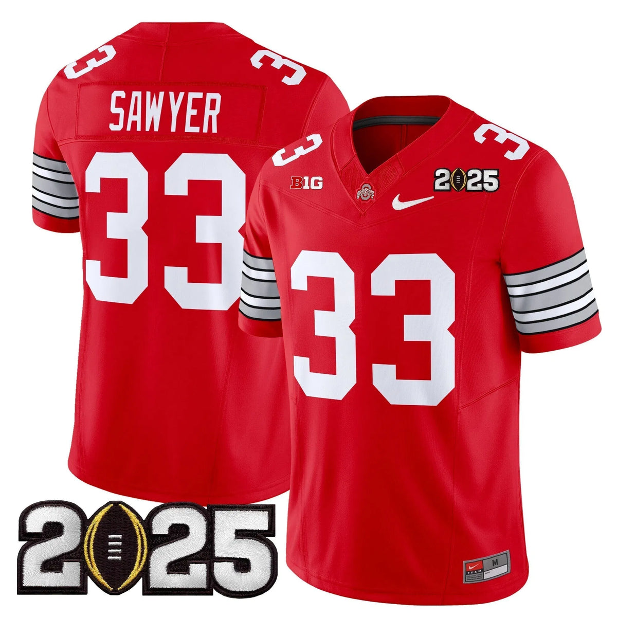 Personalized OSB 'Heritage Stripe' 2026 CFP Final Patch Vapor Limited Jersey - Red / Jack Sawyer Stitched