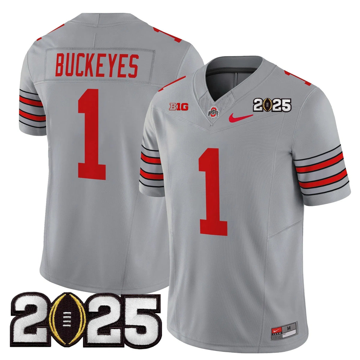 Personalized OSB 'Heritage Stripe' 2026 CFP Final Patch Vapor Limited Jersey - Gray / #1 Buckeyes Stitched