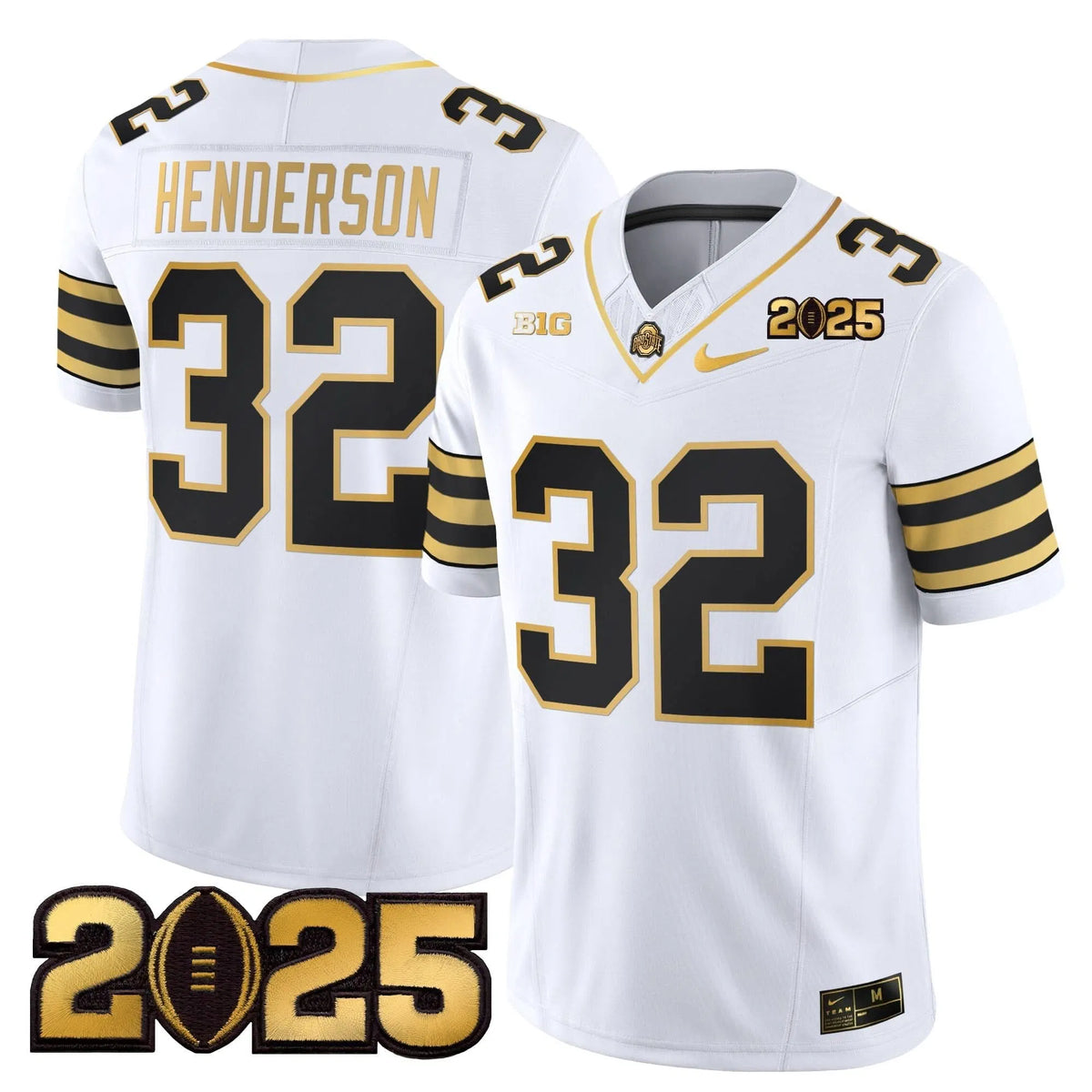 Personalized OSB 'Heritage Stripe' CFP Final Patch Gold Vapor Limited Jersey - White Gold / Treveyon Henderson Stitched