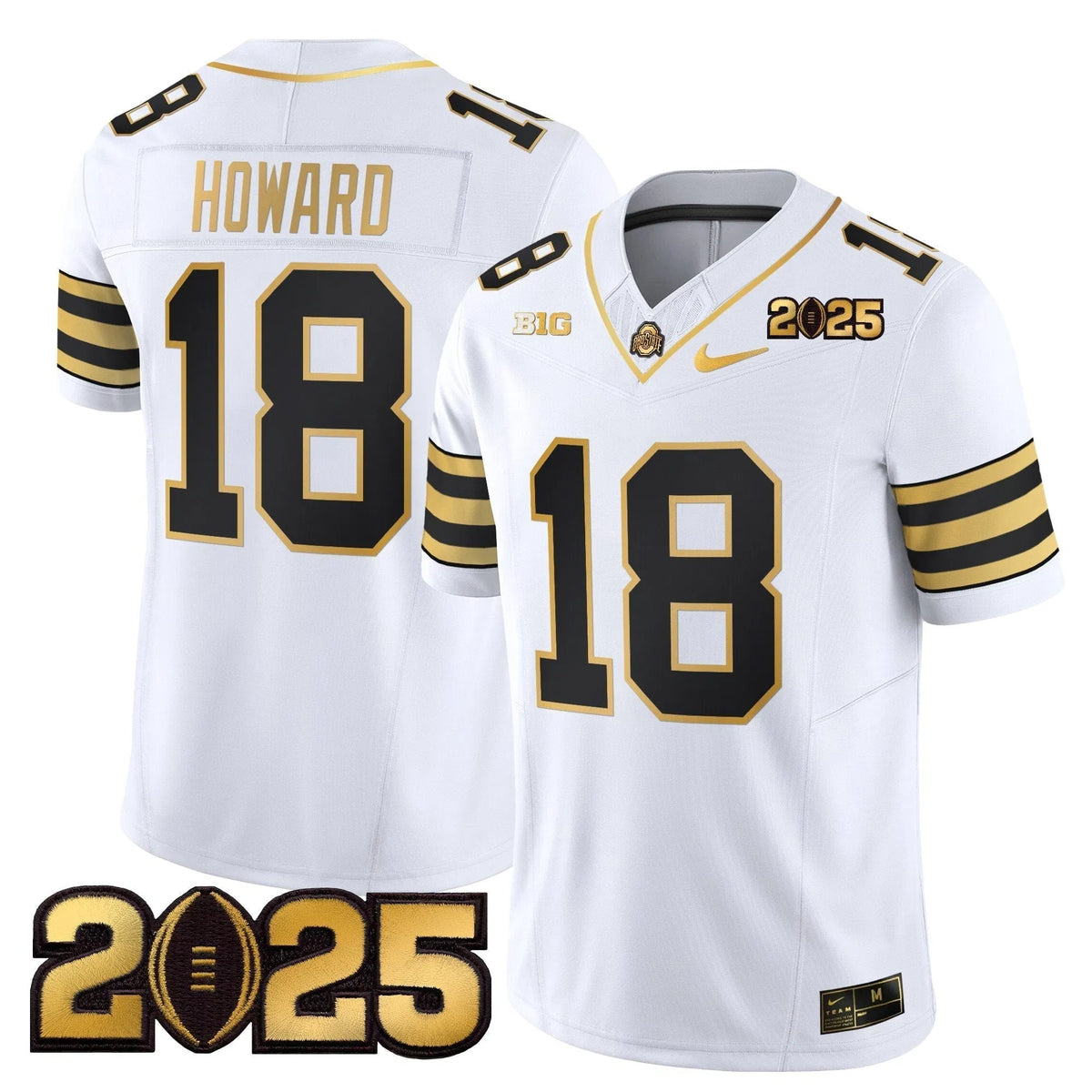 Personalized OSB 'Heritage Stripe' CFP Final Patch Gold Vapor Limited Jersey - White Gold / Will Howard Stitched