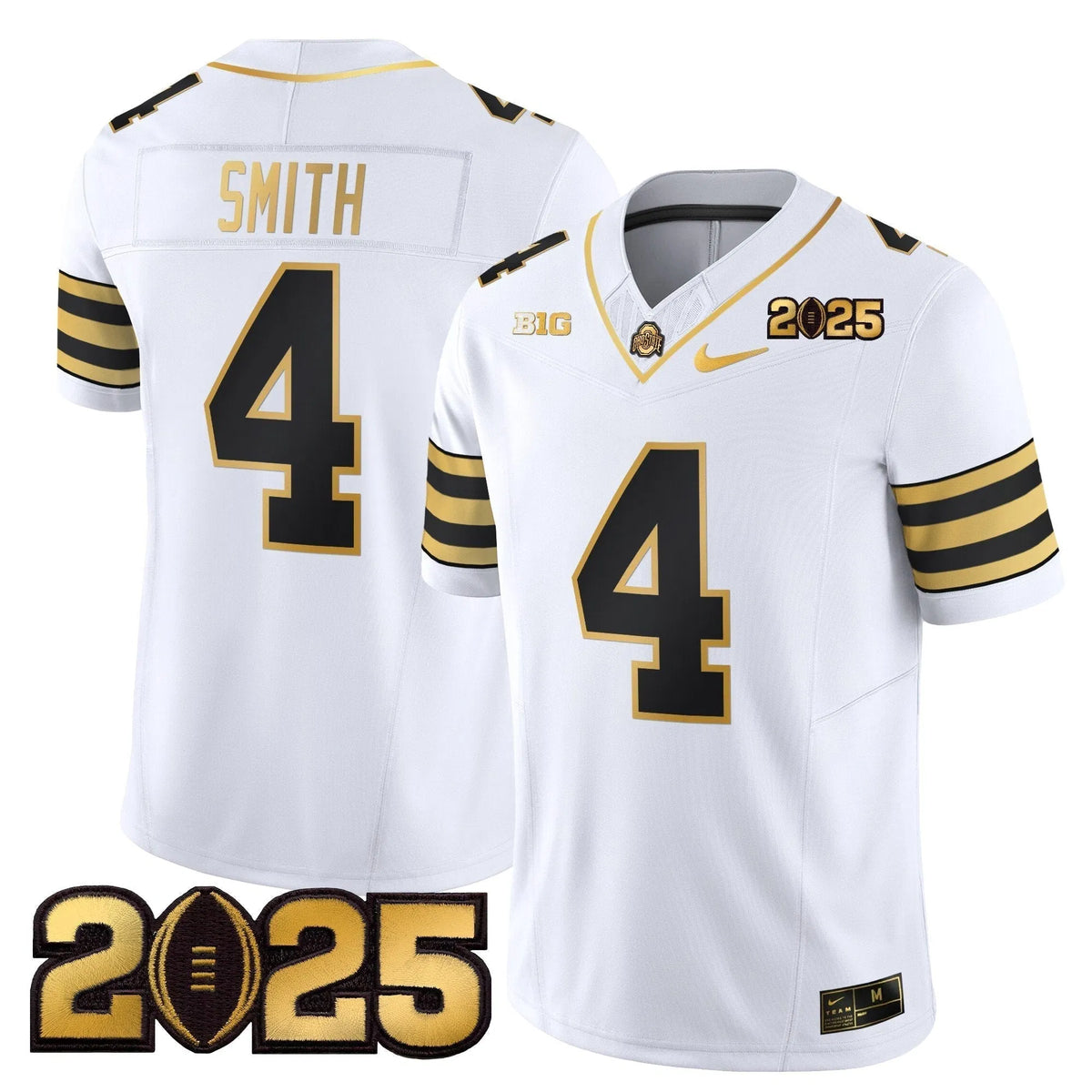 Personalized OSB 'Heritage Stripe' CFP Final Patch Gold Vapor Limited Jersey - White Gold / Jeremiah Smith Stitched