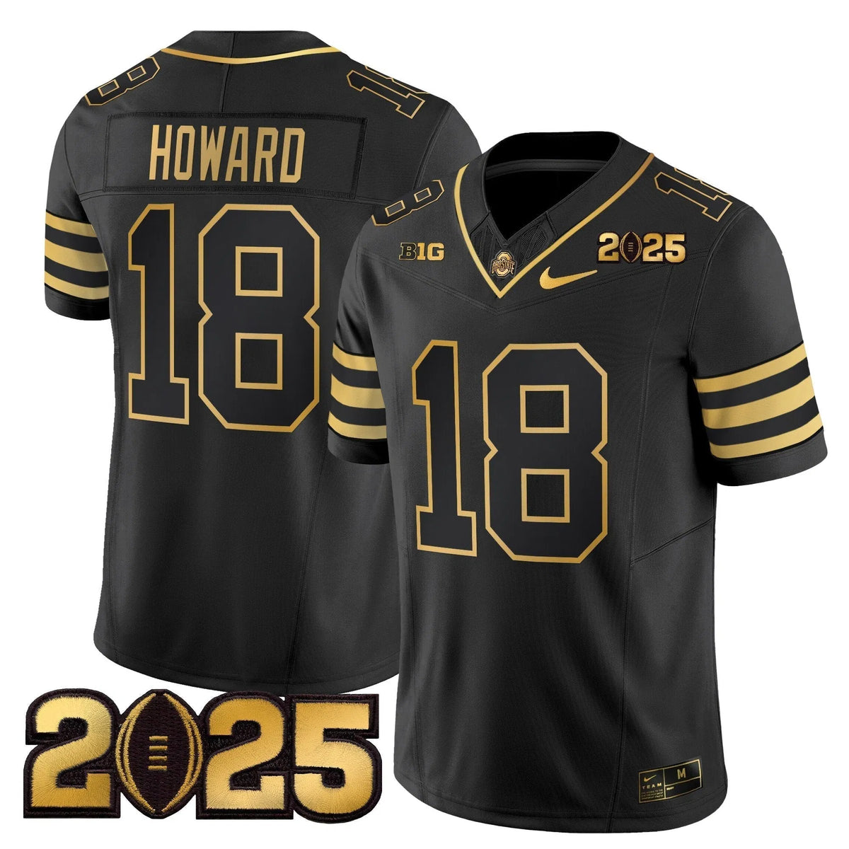 Personalized OSB 'Heritage Stripe' CFP Final Patch Gold Vapor Limited Jersey - Black Gold / Will Howard Stitched