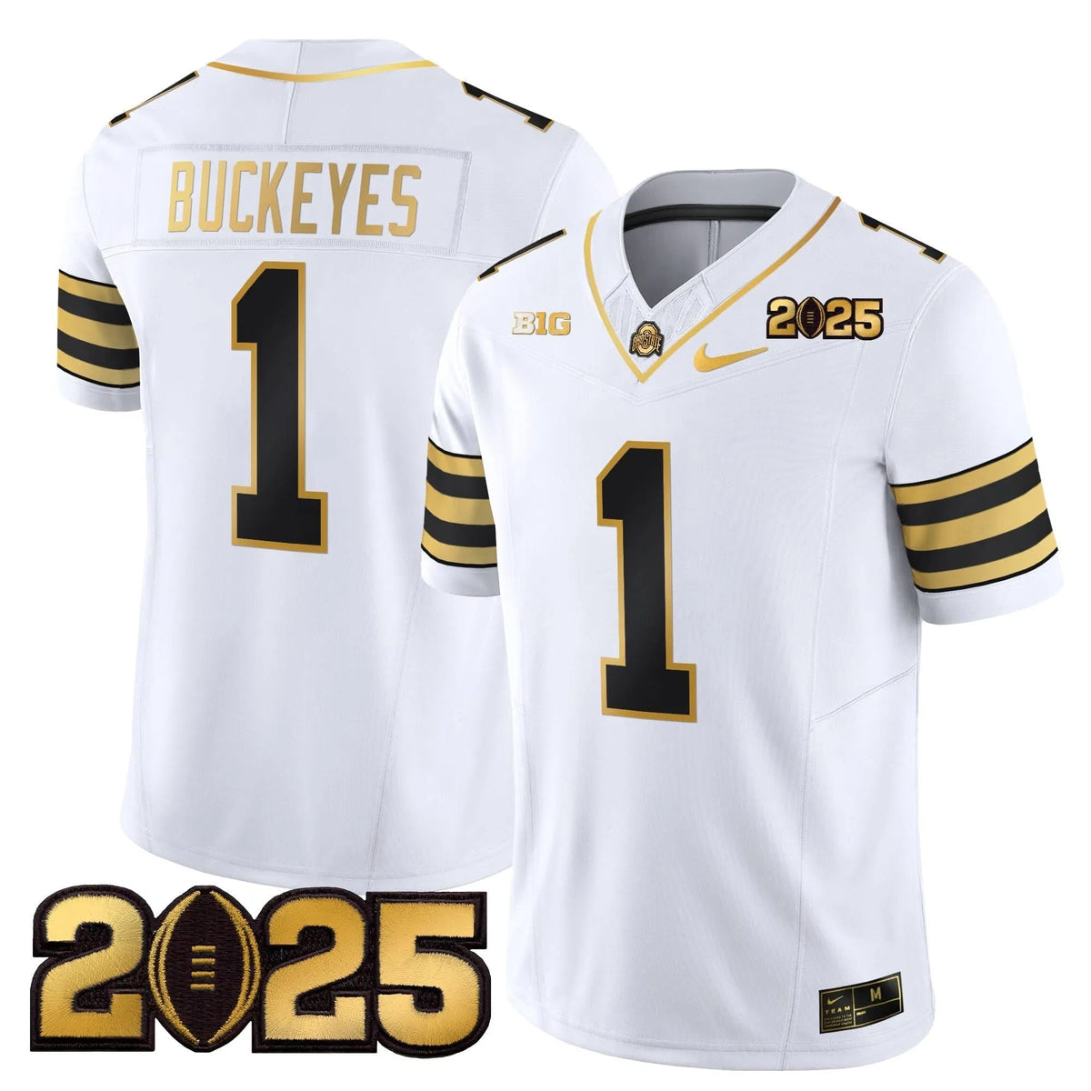 Personalized OSB 'Heritage Stripe' CFP Final Patch Gold Vapor Limited Jersey - White Gold / #1 Buckeyes Stitched