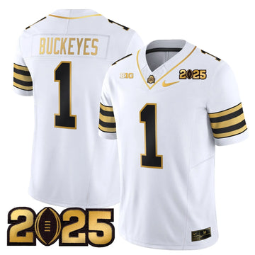 Personalized OSB 'Heritage Stripe' CFP Final Patch Gold Vapor Limited Jersey - White Gold / #1 Buckeyes Stitched