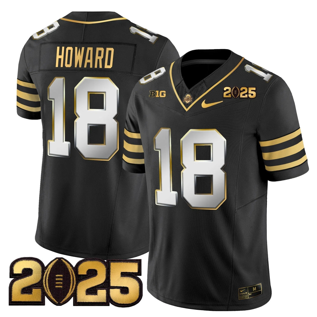 Personalized OSB 'Heritage Stripe' CFP Final Patch Gold Vapor Limited Jersey - Black Limited / Will Howard Stitched