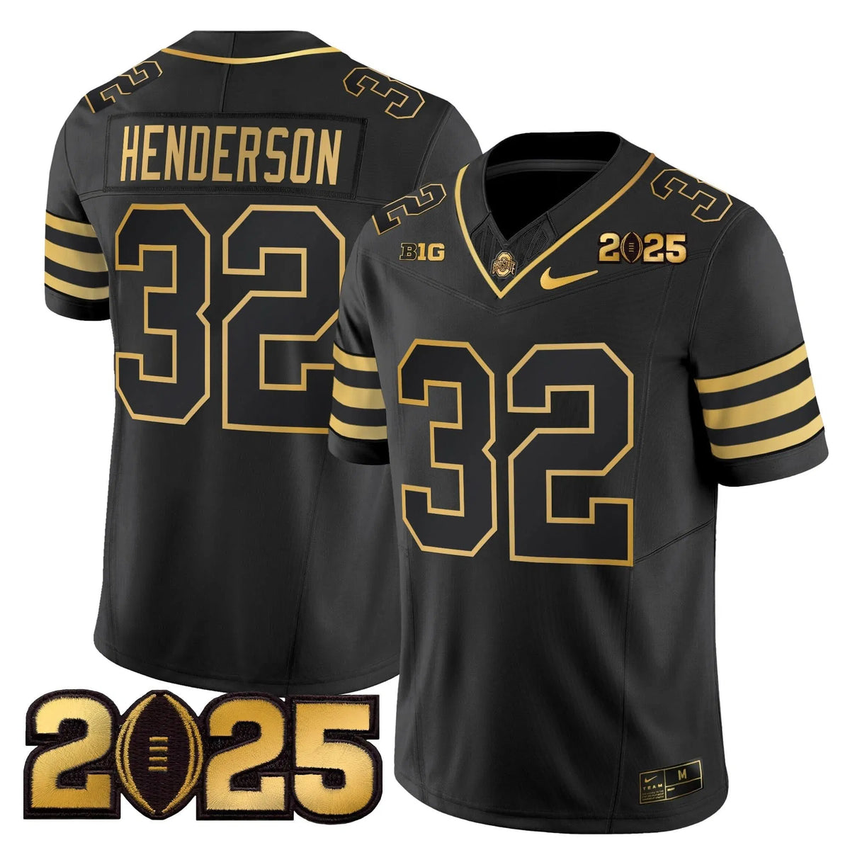 Personalized OSB 'Heritage Stripe' CFP Final Patch Gold Vapor Limited Jersey - Black Gold / Treveyon Henderson Stitched