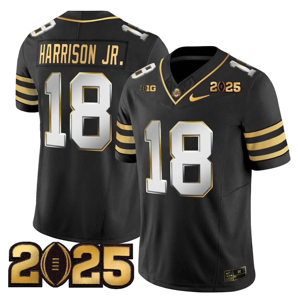 Personalized OSB 'Heritage Stripe' CFP Final Patch Gold Vapor Limited Jersey - Black Limited / Marvin Harrison Jr. Stitched