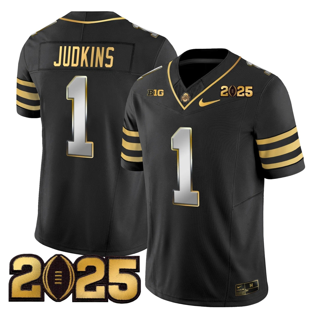 Personalized OSB 'Heritage Stripe' CFP Final Patch Gold Vapor Limited Jersey - Black Limited / Quinshon Judkins Stitched